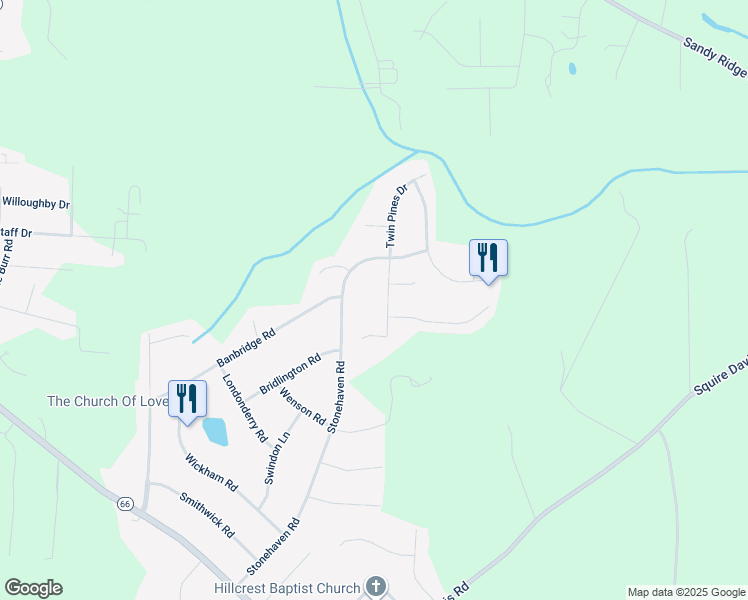map of restaurants, bars, coffee shops, grocery stores, and more near 2124 Twin Pines Drive in Kernersville
