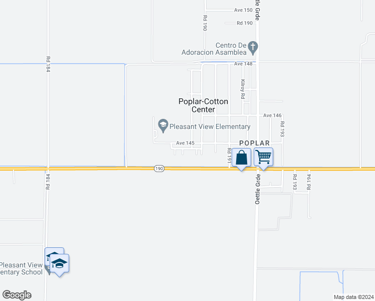 map of restaurants, bars, coffee shops, grocery stores, and more near 18959 Avenue 145 in Poplar-Cotton Center