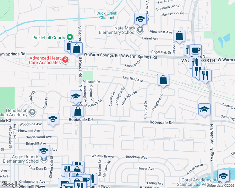 map of restaurants, bars, coffee shops, grocery stores, and more near 341 Abbington Street in Henderson