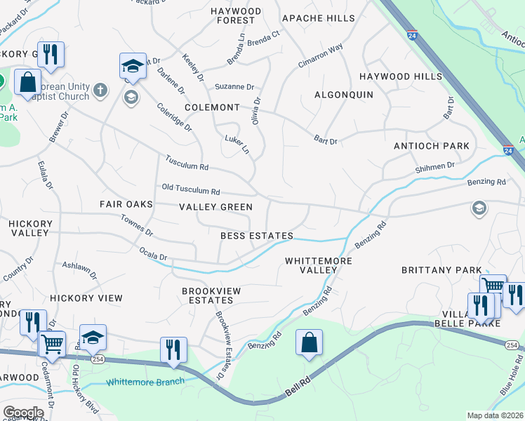 map of restaurants, bars, coffee shops, grocery stores, and more near 178 Delvin Drive in Nashville