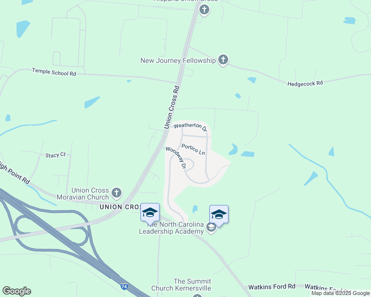 map of restaurants, bars, coffee shops, grocery stores, and more near 4322 Portico Lane in Kernersville