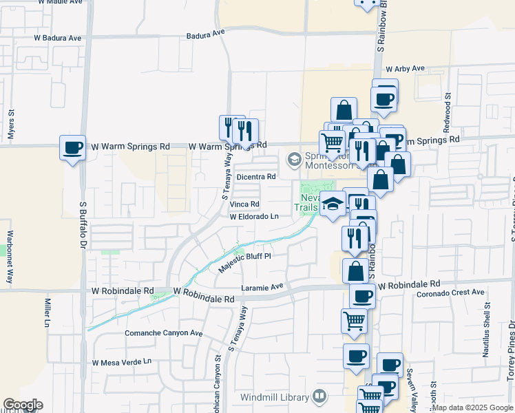 map of restaurants, bars, coffee shops, grocery stores, and more near 7253 Vinca Road in Las Vegas