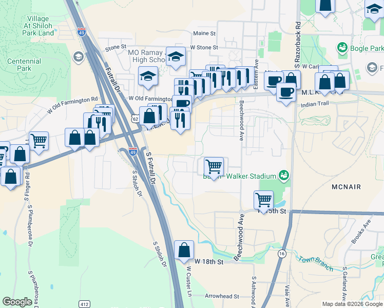 map of restaurants, bars, coffee shops, grocery stores, and more near 2117 West Best Way Street in Fayetteville