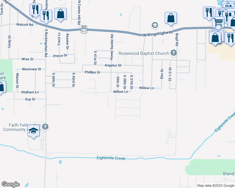 map of restaurants, bars, coffee shops, grocery stores, and more near 3808 Willow Lane in Paragould
