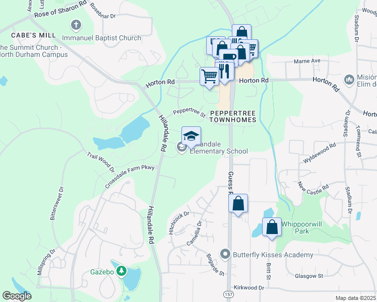 map of restaurants, bars, coffee shops, grocery stores, and more near 2730 Hillandale Road in Durham