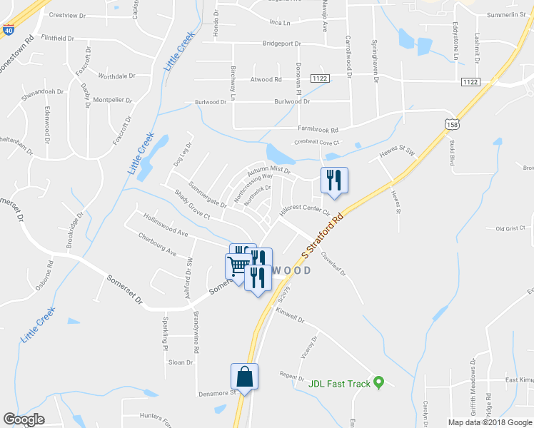 map of restaurants, bars, coffee shops, grocery stores, and more near Winterwoods Lane in Winston-Salem
