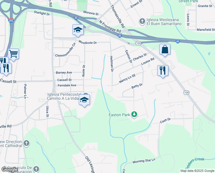 map of restaurants, bars, coffee shops, grocery stores, and more near 982 Winghaven Forest Court in Winston-Salem
