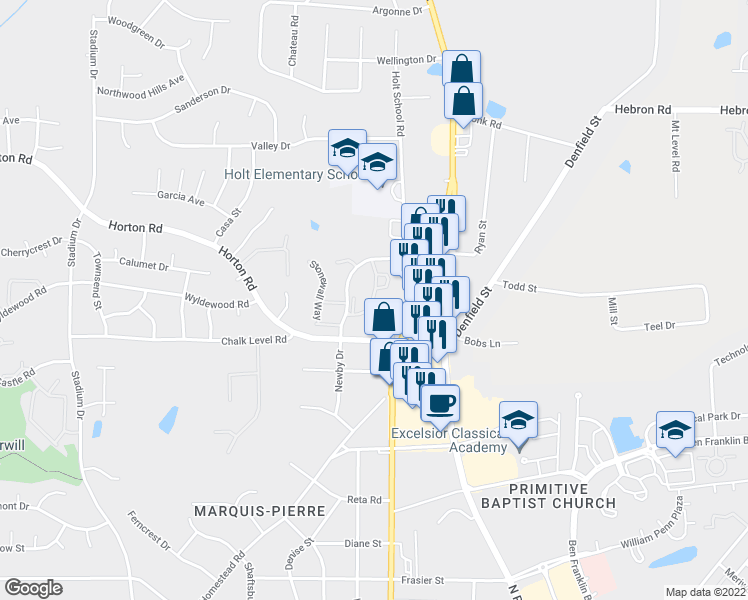 map of restaurants, bars, coffee shops, grocery stores, and more near 3809 North Duke Street in Durham