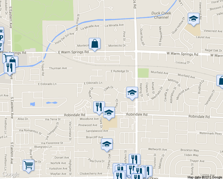 map of restaurants, bars, coffee shops, grocery stores, and more near 360 Clark Dr in Henderson