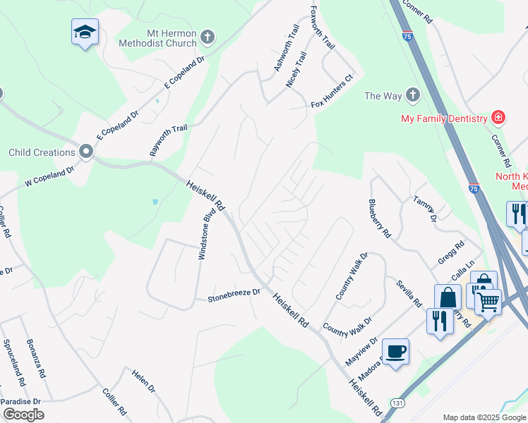 map of restaurants, bars, coffee shops, grocery stores, and more near 112 Gardner Lane in Powell