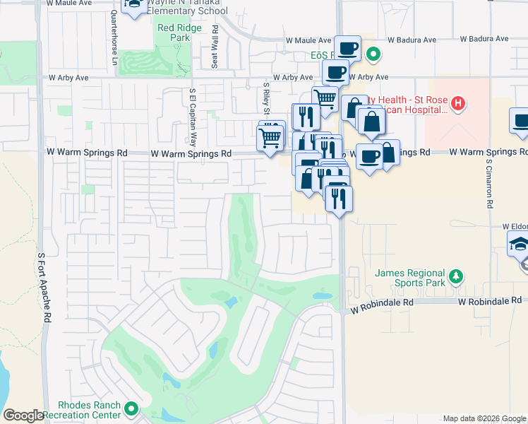 map of restaurants, bars, coffee shops, grocery stores, and more near 140 Rancho Maria Street in Las Vegas