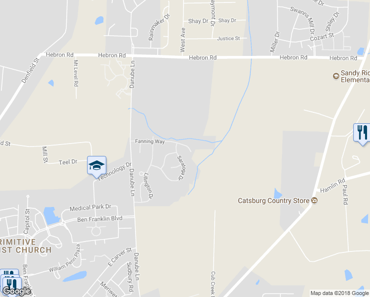 map of restaurants, bars, coffee shops, grocery stores, and more near 806 Fanning Way in Durham