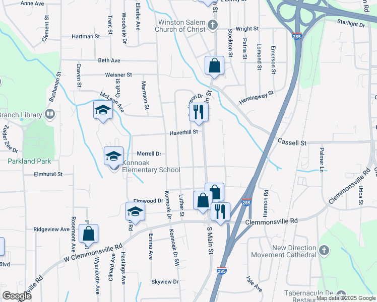 map of restaurants, bars, coffee shops, grocery stores, and more near 3242 Anderson Drive in Winston-Salem