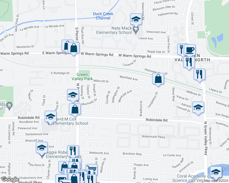 map of restaurants, bars, coffee shops, grocery stores, and more near 343 Abbington Street in Henderson