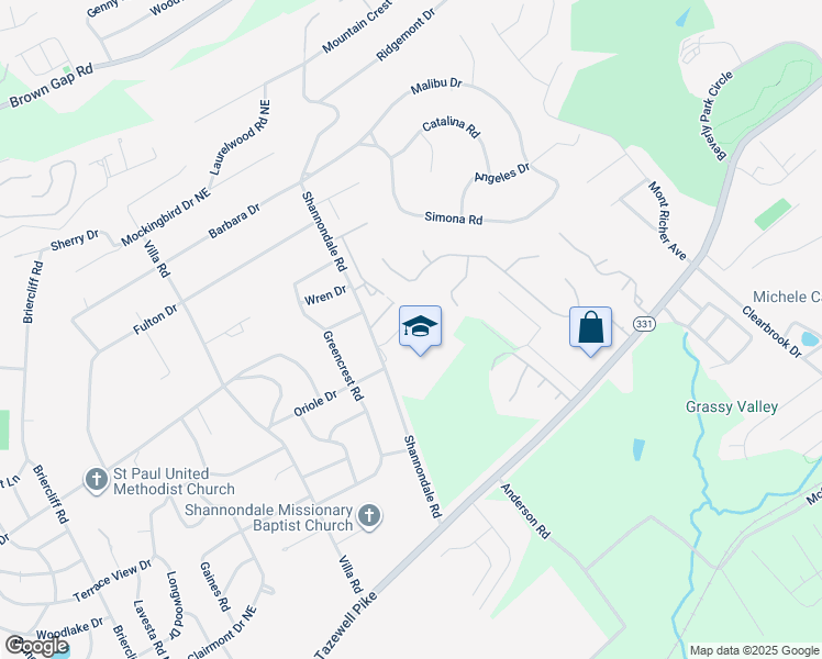 map of restaurants, bars, coffee shops, grocery stores, and more near 4812 Cannondale Ridge Road Northeast in Knoxville