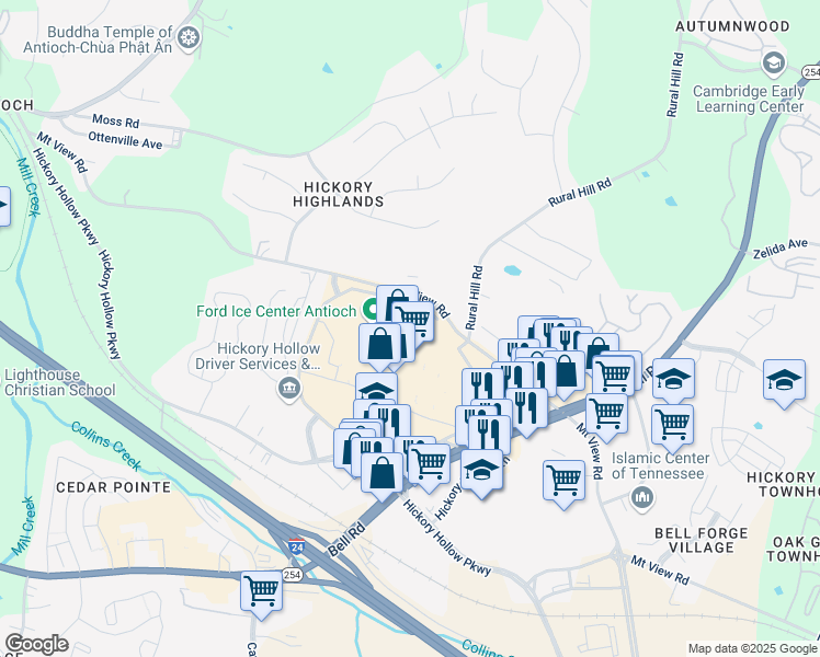 map of restaurants, bars, coffee shops, grocery stores, and more near 5260 Hickory Hollow Parkway in Nashville