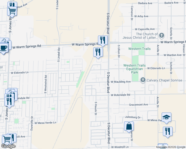 map of restaurants, bars, coffee shops, grocery stores, and more near 5099 West Desert Dandielion Court in Las Vegas