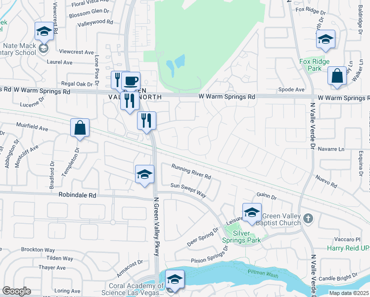 map of restaurants, bars, coffee shops, grocery stores, and more near 2053 Waverly Circle in Henderson