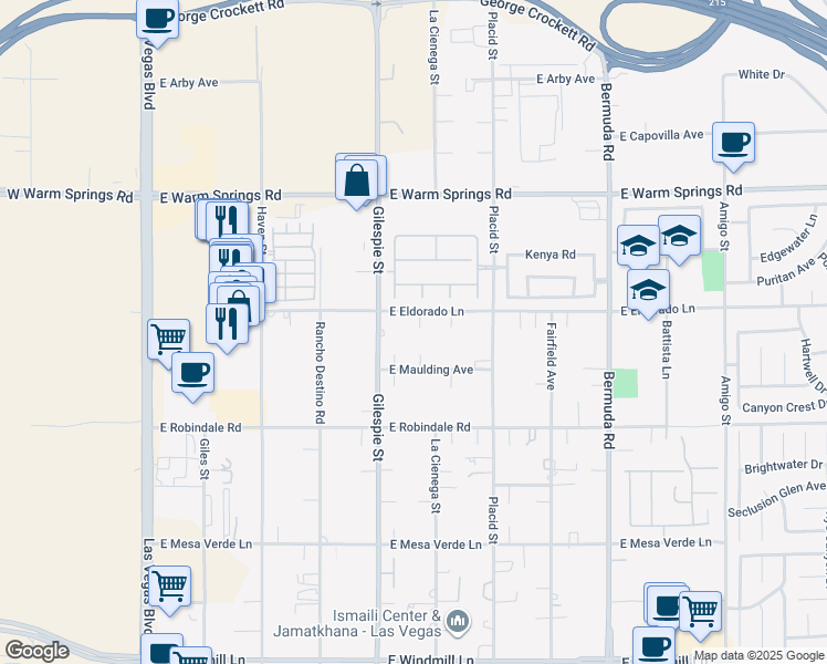 map of restaurants, bars, coffee shops, grocery stores, and more near 237 East Eldorado Lane in Las Vegas