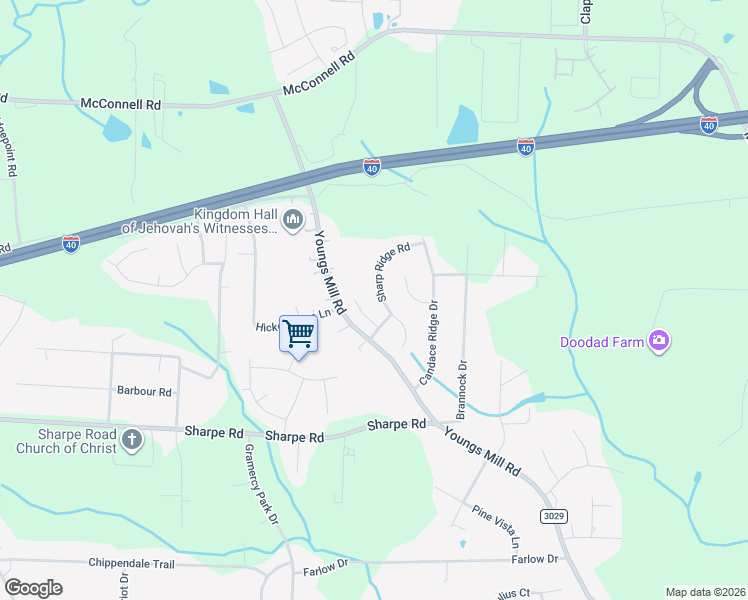 map of restaurants, bars, coffee shops, grocery stores, and more near 1330 Sharp Ridge Road in Greensboro