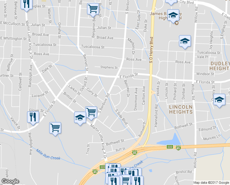 map of restaurants, bars, coffee shops, grocery stores, and more near 2005 New Castle Road in Greensboro