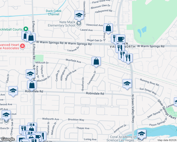 map of restaurants, bars, coffee shops, grocery stores, and more near 2332 Schillings Court in Henderson
