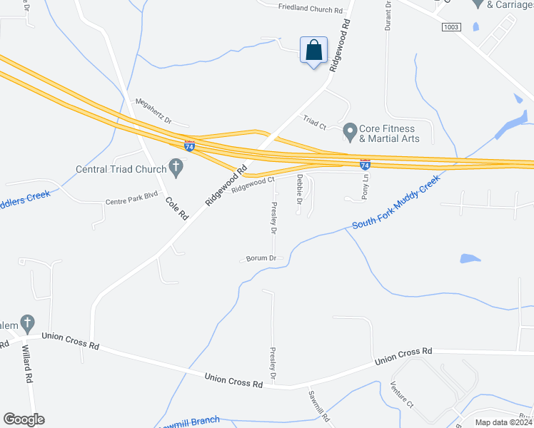 map of restaurants, bars, coffee shops, grocery stores, and more near 3148 Presley Drive in Winston-Salem