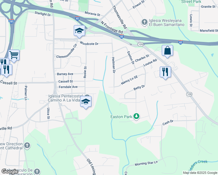 map of restaurants, bars, coffee shops, grocery stores, and more near 982 Winghaven Forest Court in Winston-Salem