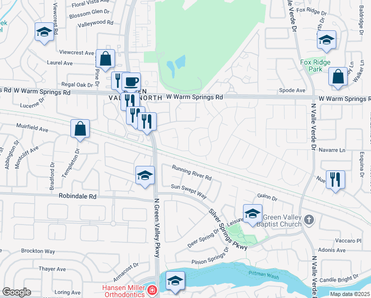 map of restaurants, bars, coffee shops, grocery stores, and more near 2053 Waverly Circle in Henderson