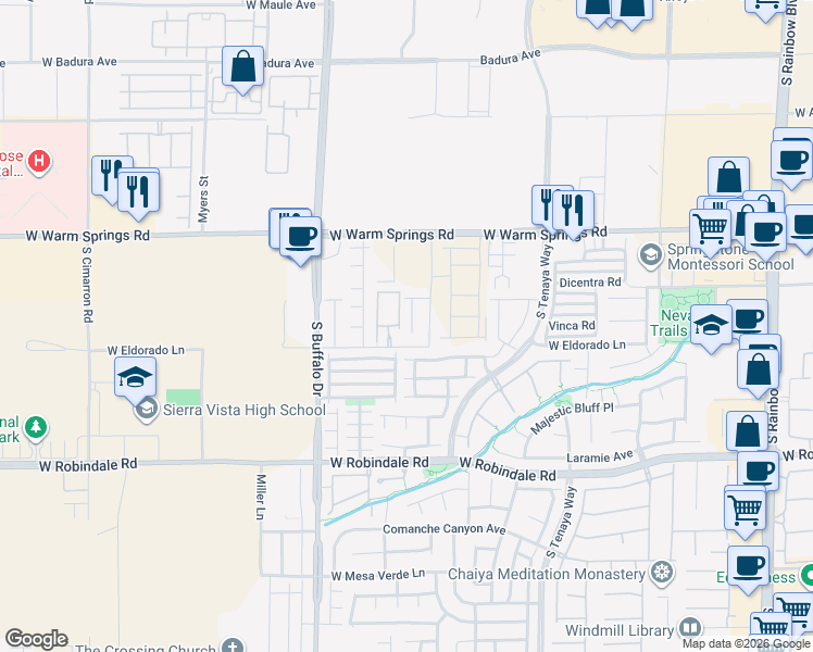 map of restaurants, bars, coffee shops, grocery stores, and more near 7476 Poppy Hills Court in Las Vegas