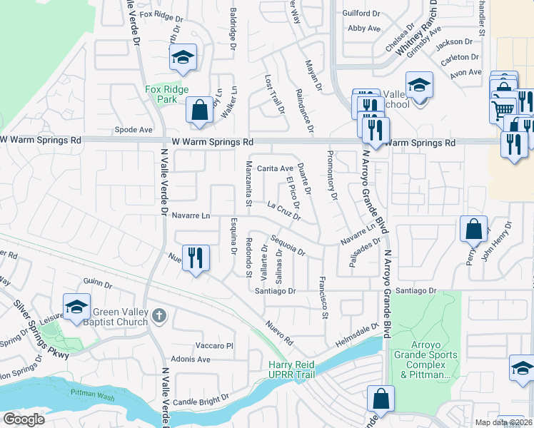 map of restaurants, bars, coffee shops, grocery stores, and more near 1730 Navarre Lane in Henderson