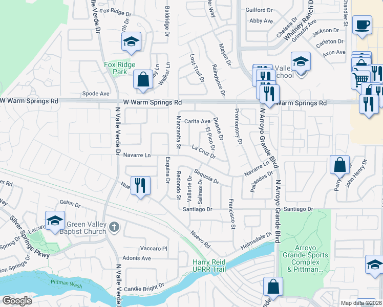 map of restaurants, bars, coffee shops, grocery stores, and more near 1730 Navarre Lane in Henderson