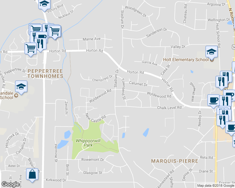 map of restaurants, bars, coffee shops, grocery stores, and more near 2414 Stadium Drive in Durham