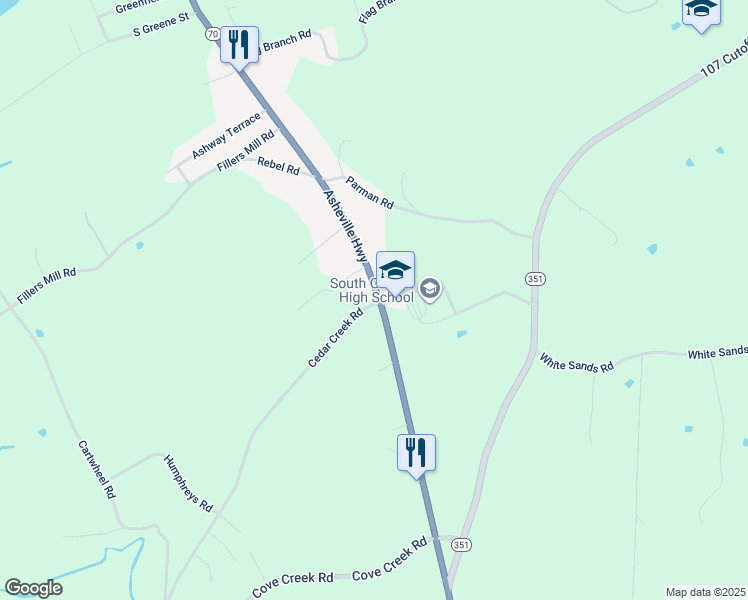 map of restaurants, bars, coffee shops, grocery stores, and more near 18 Cedar Creek Road in Greeneville