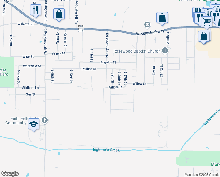 map of restaurants, bars, coffee shops, grocery stores, and more near 3808 Willow Lane in Paragould