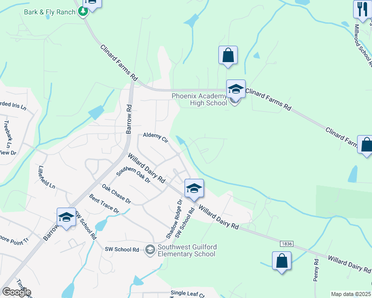 map of restaurants, bars, coffee shops, grocery stores, and more near 3729 Cottesmore Drive in High Point
