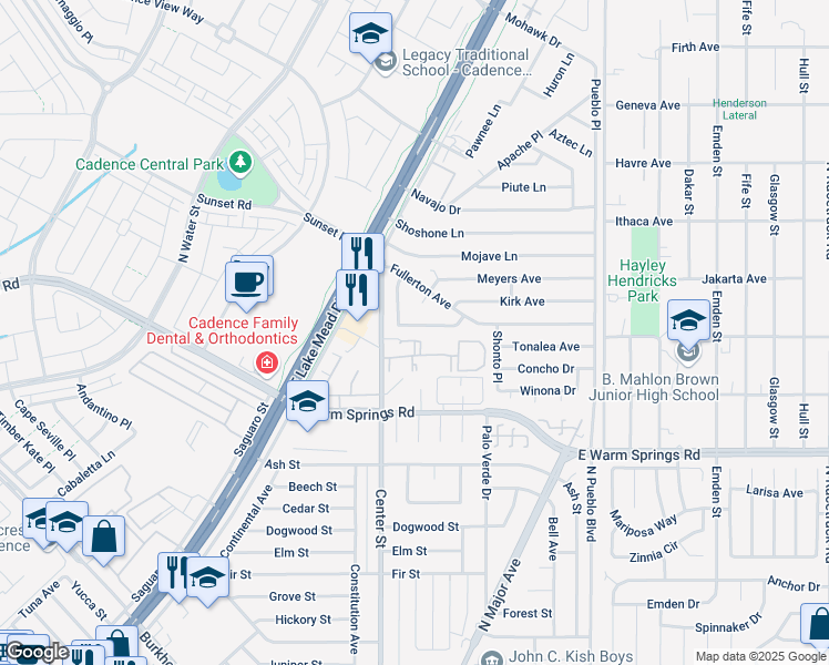 map of restaurants, bars, coffee shops, grocery stores, and more near 210 Valley Forge Avenue in Henderson
