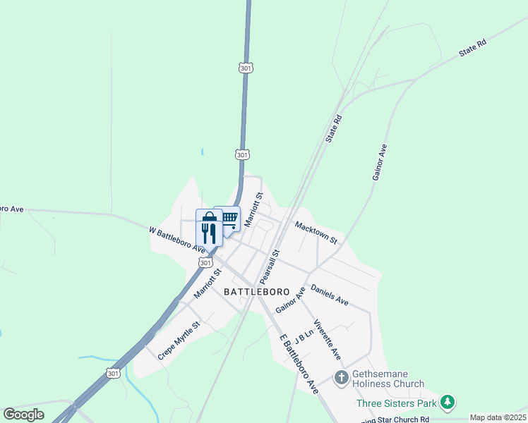 map of restaurants, bars, coffee shops, grocery stores, and more near Milgrom Street in Rocky Mount