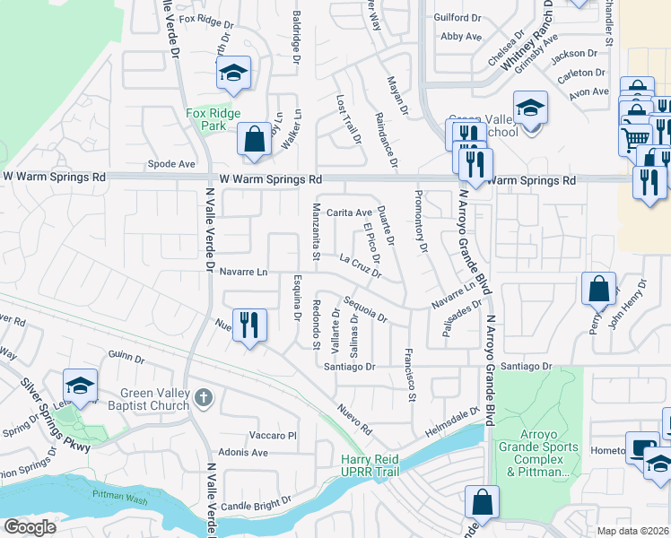 map of restaurants, bars, coffee shops, grocery stores, and more near 1738 Navarre Lane in Henderson