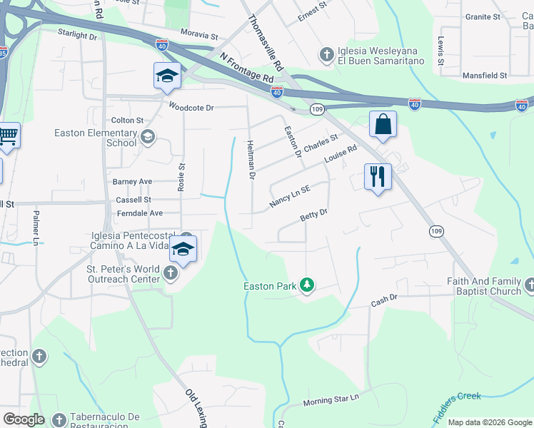 map of restaurants, bars, coffee shops, grocery stores, and more near 1006 Nancy Lane Southeast in Winston-Salem