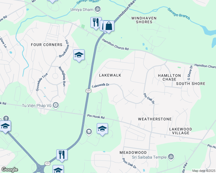 map of restaurants, bars, coffee shops, grocery stores, and more near 1040 Lakewalk Drive in Nashville