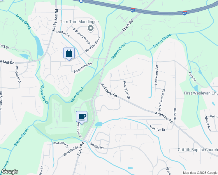 map of restaurants, bars, coffee shops, grocery stores, and more near 1955 Crest Bluff View Drive in Winston-Salem