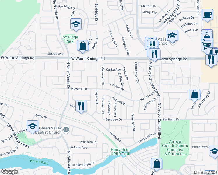 map of restaurants, bars, coffee shops, grocery stores, and more near 1738 Navarre Lane in Henderson