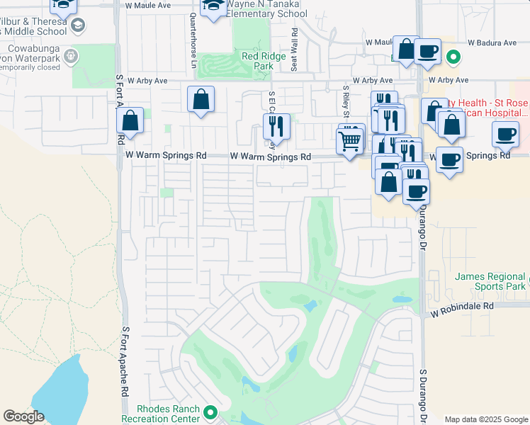 map of restaurants, bars, coffee shops, grocery stores, and more near 28 Living Edens Court in Las Vegas
