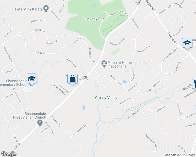 map of restaurants, bars, coffee shops, grocery stores, and more near 4839 King George Way in Knoxville