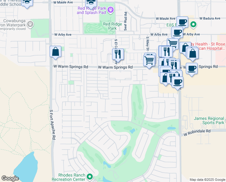 map of restaurants, bars, coffee shops, grocery stores, and more near 28 Living Edens Court in Las Vegas