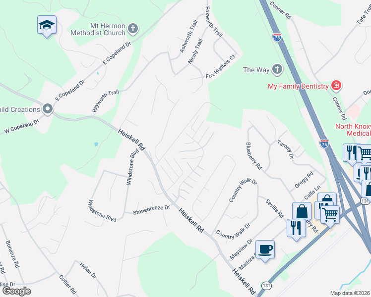 map of restaurants, bars, coffee shops, grocery stores, and more near 8042 Intervale Way in Powell