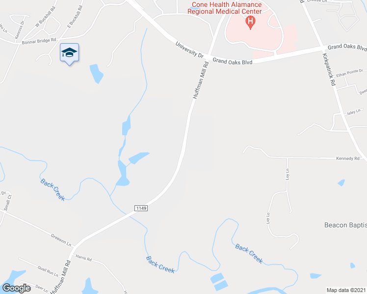 map of restaurants, bars, coffee shops, grocery stores, and more near 1757 Huffman Mill Road in Burlington