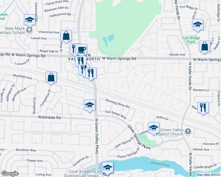 map of restaurants, bars, coffee shops, grocery stores, and more near 2050 Club Crest Way in Henderson