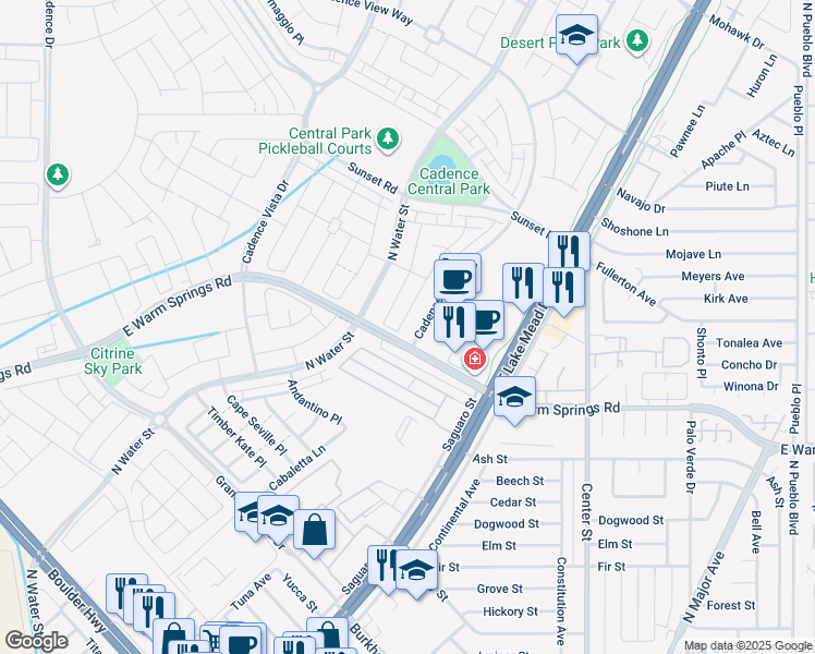 map of restaurants, bars, coffee shops, grocery stores, and more near 344 Gracious Way in Henderson